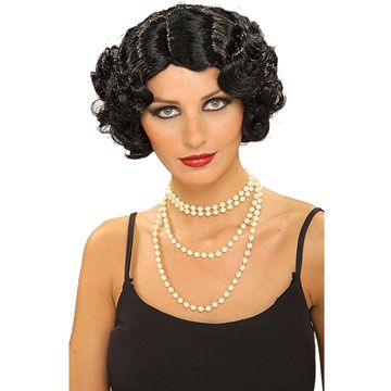 20 s style flapper wig short black wavy wig adult size