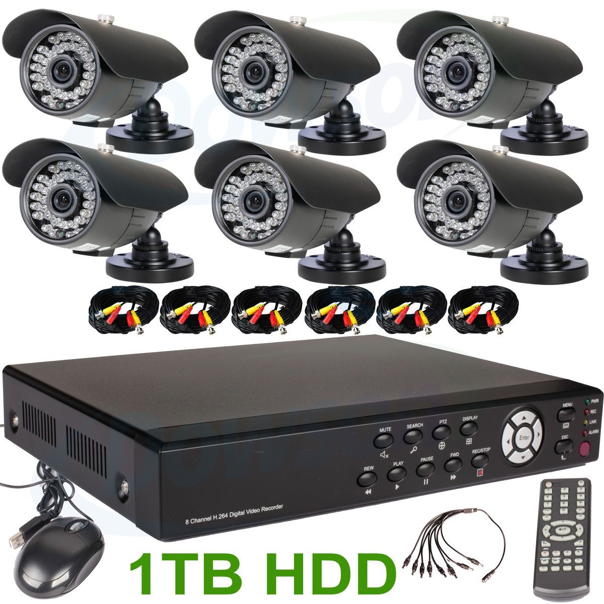   CCD Cameras 8 Channel H 264 1TB HDD Security DVR CCTV System