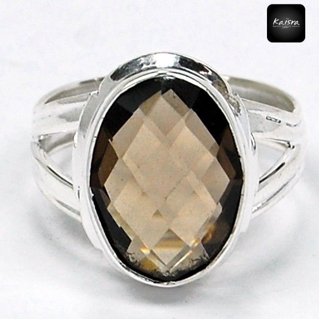 K228 Genuine Smokey Quartz 925 Sterling Silver Gemstone Ring Size 7 