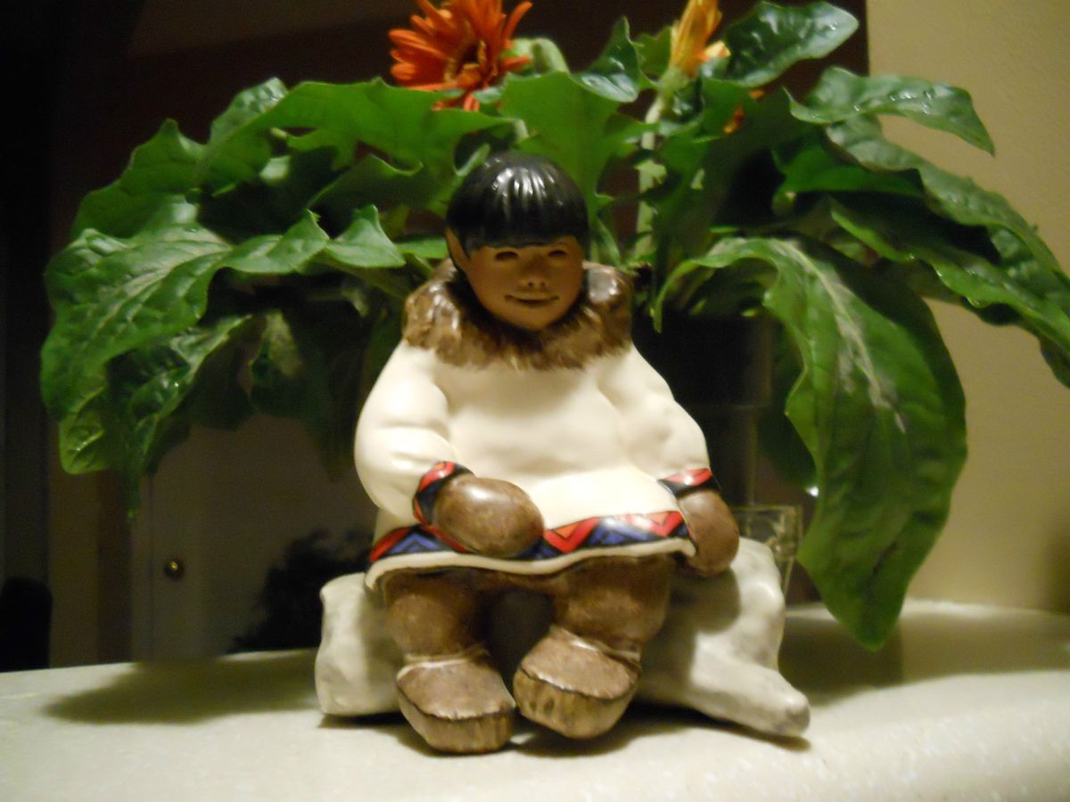 RARE Vintage 1962 C Alan Johnson Eskimo Boy Sitting on Driftwood 