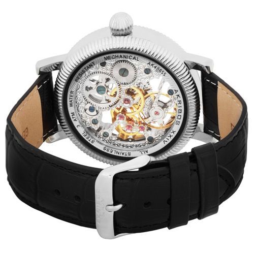 Akribos XXIV Skeleton Mechanical Stainless Steel Mens Watch