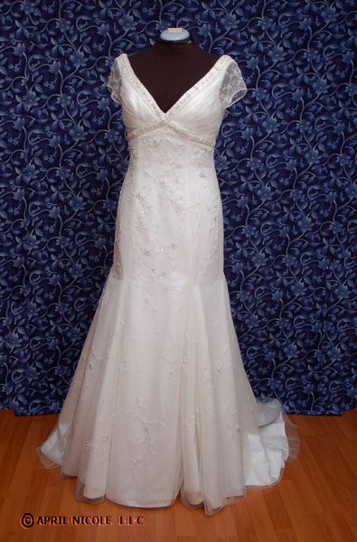 Alfred Sung 6712 Ivory Tulle Over Satin V Neck Mermaid Wedding Dress 