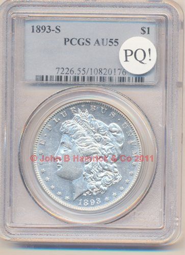 1893 S Morgan S$1 PCGS AU55 PQ+++ BRILLAINT WHITE