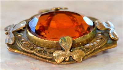 Amazing RARE 1895 Art Deco Nouveau Bronze Amber Glass Irish Shamrock 