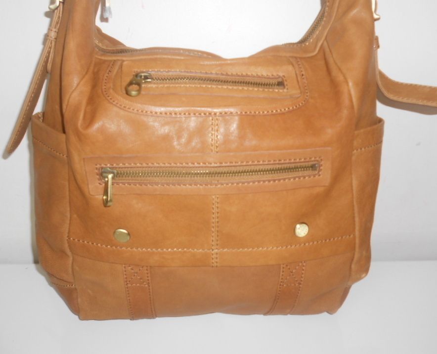 Andrew Marc New York Handbag Camel Rugged Lamb Leather Backstage Hobo 