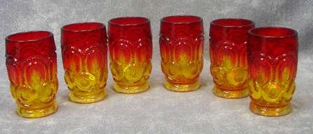 Vintage L E Smith Amberina Moon Stars Glass Tumbler Set and 