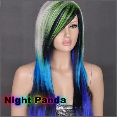 gw444 green blue purple distinctive style layered punk emo long