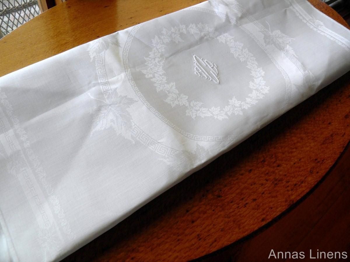 French Set 8 Large Vintage Linen Damask Napkins Mono HCB