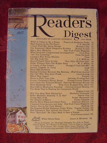 Readers Digest October 1957 Anne Frank Irwin Ross