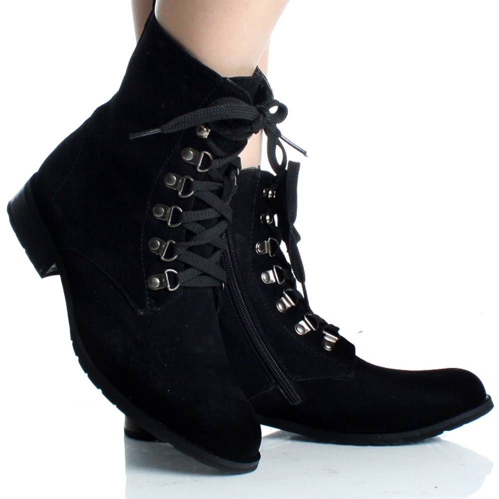 Black Lace Up Ankle Boots Work Combat Hiking Flat Steam Punk Womens 