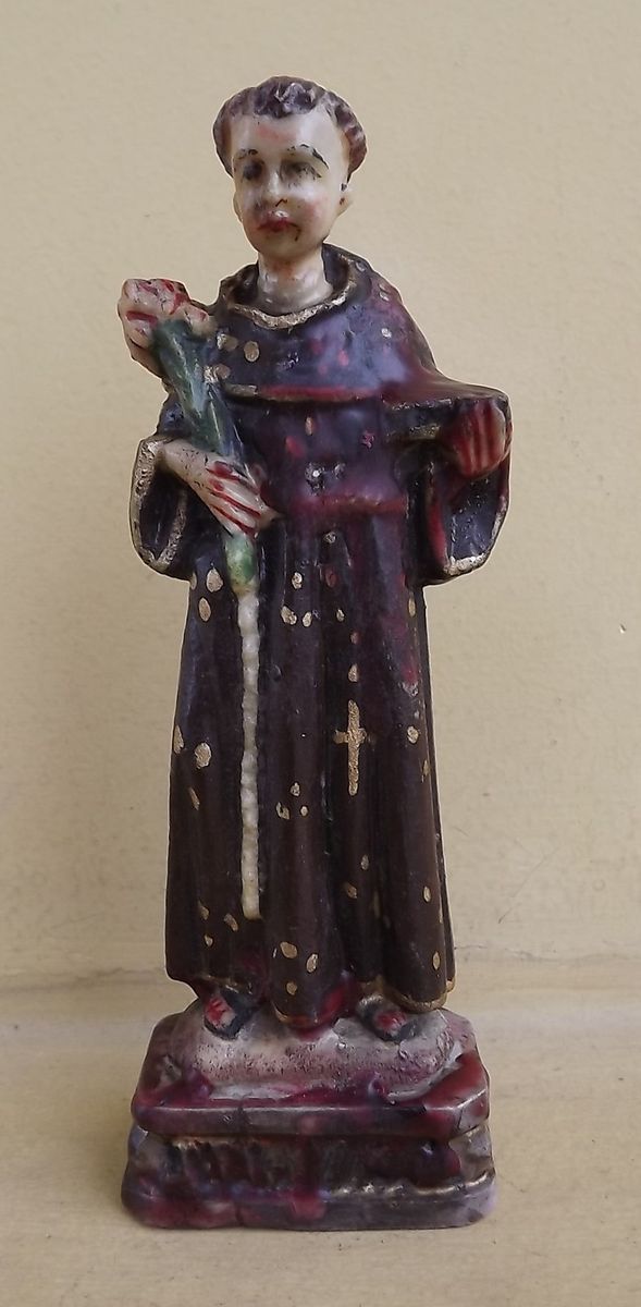    CATHOLIC RELIGIOUS CARVED POLICHROMED STONE STATUE St ANTHONY 1950s