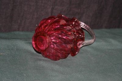 Beautiful 1980s Fenton Cranberry 9 Swirl Basket Vase with Twisted 