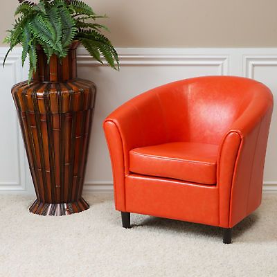 Contemporary Design Vivid Orange Leather Tub / Barrel Club Chair