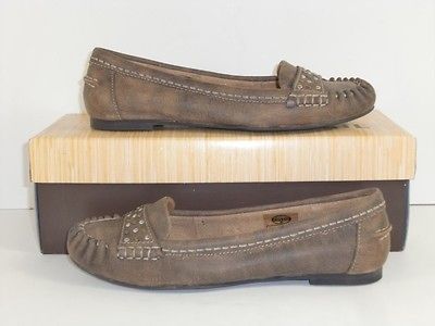 Fossil Deena 5.5 M Brown Studded Slip Ons Flats Loafers Womens Shoes