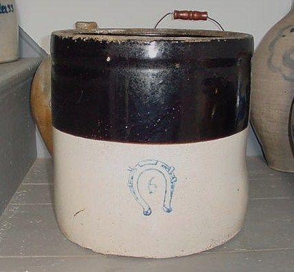 Antique Stoneware Crock 6 Gal Horseshoe Macomb