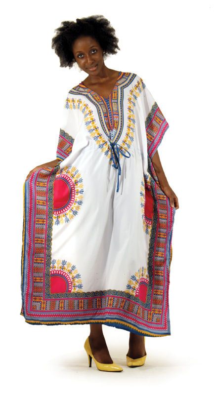 AFRICAN STYLE KAFTAN DASHIKI DRESS TRADITIONAL DRAWSTRING WAIST 