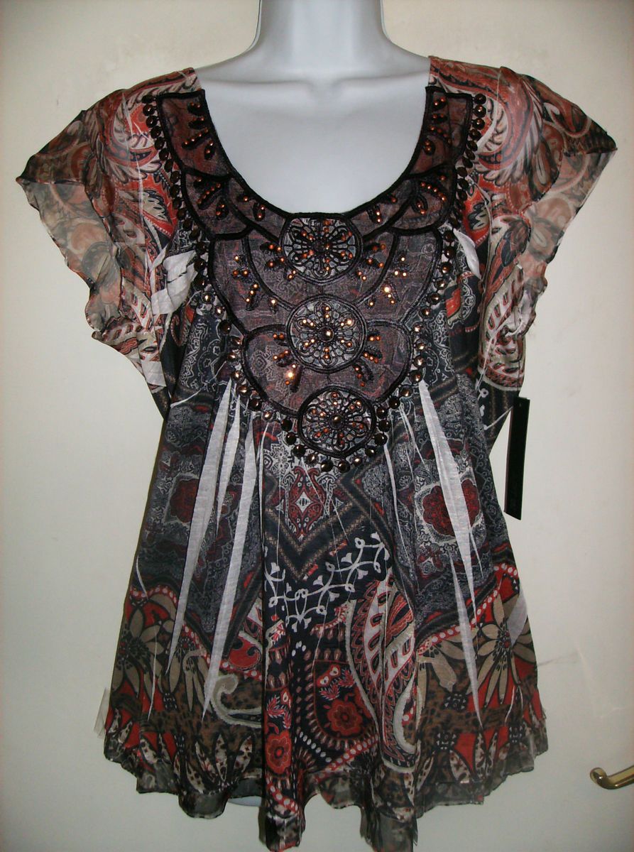 Apt 9 Paisley Crochet Embellished Top Size Large