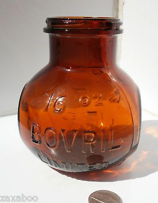   ADVERTISING EDWARDIAN EMBOSSED JUMBO 16 OZ BOVRIL IN AMBER GLASS