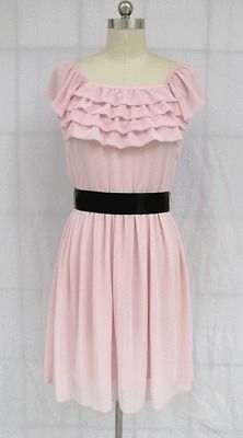 BL1052 LIGHT PINK RUFFLE FRONT w/BELT BRIDESMAID WEDDING PROM COCKTAIL 