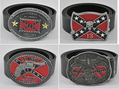 The Confederate States of America Redneck DIXIE Flag Buckle Leather 