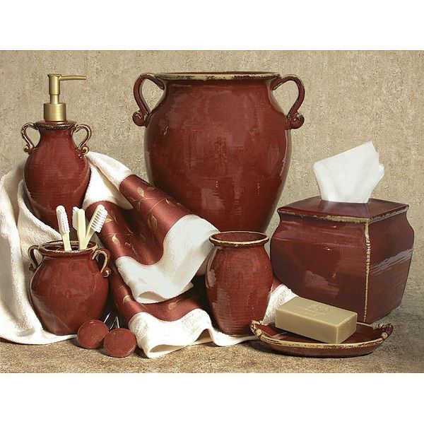 Red Clay Pots Blonder Bath Acc Lotion Soap Pump Disp or Shower Curtain 