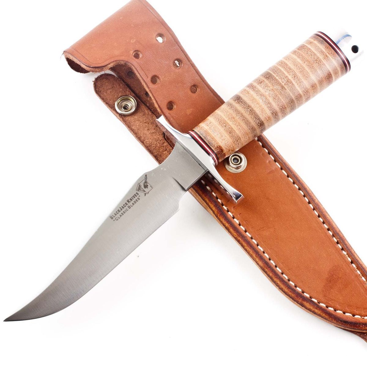 BLACKJACK Classic Model 5 Stacked LEATHER Handle KNIFE Sheath USA 