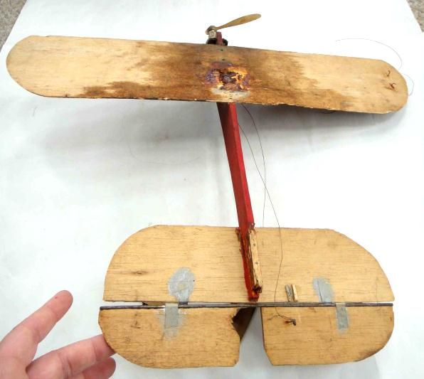 antique BALSA WOOD PLANE gas engine? controller line OLD toy glider 