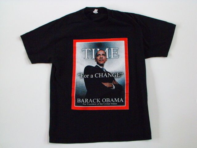 BARACK OBAMA FOR PRESIDENT TIME FOR A CHANGE t shirt mens LARGE L