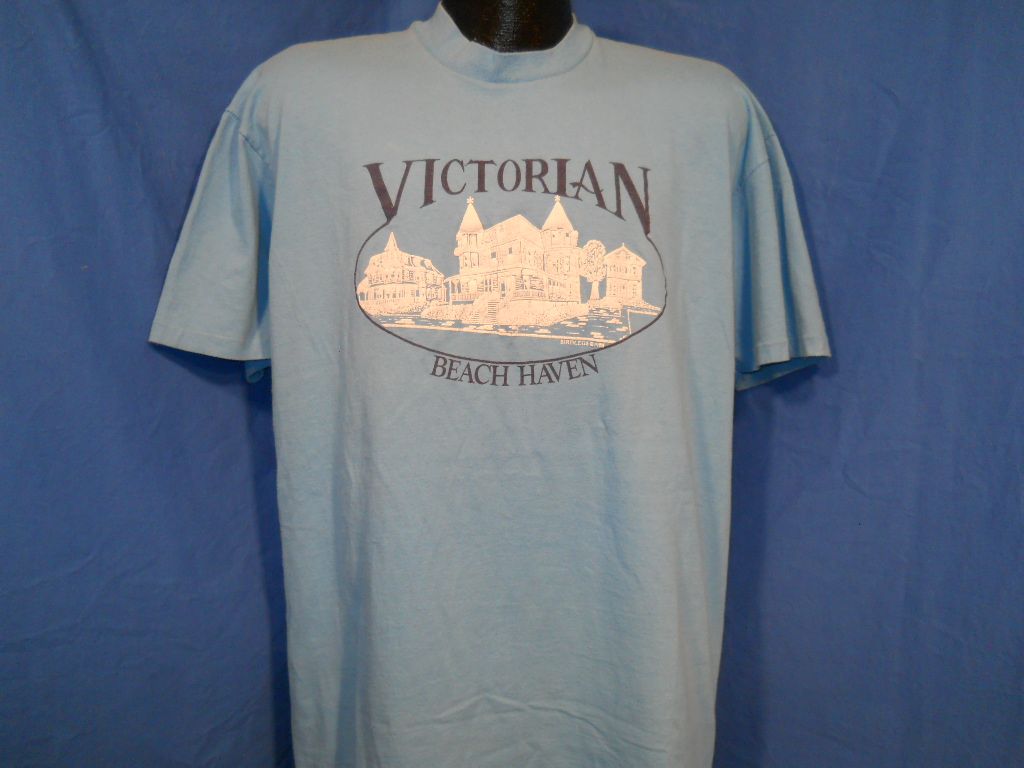 Vintage 80s Victorian Beach Haven Long Beach Island LBI Cotton Blue T 