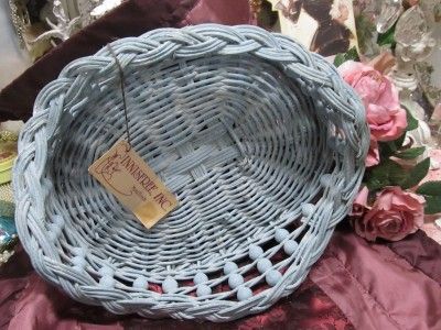 SOFT AQUA BLUE WHITEWASHED BEADED BASKET~Shabby~Cottage~Chic