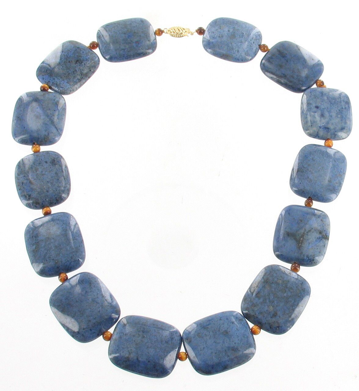 VINTAGE 14K POLISHED blue LACE AGATE & TIGERS EYE beads NECKLACE