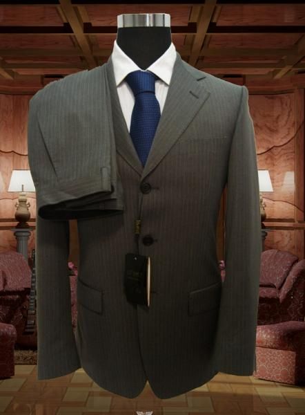 Mens Suit A Basile Napoli Medium Grey Pinstripe 56 EU