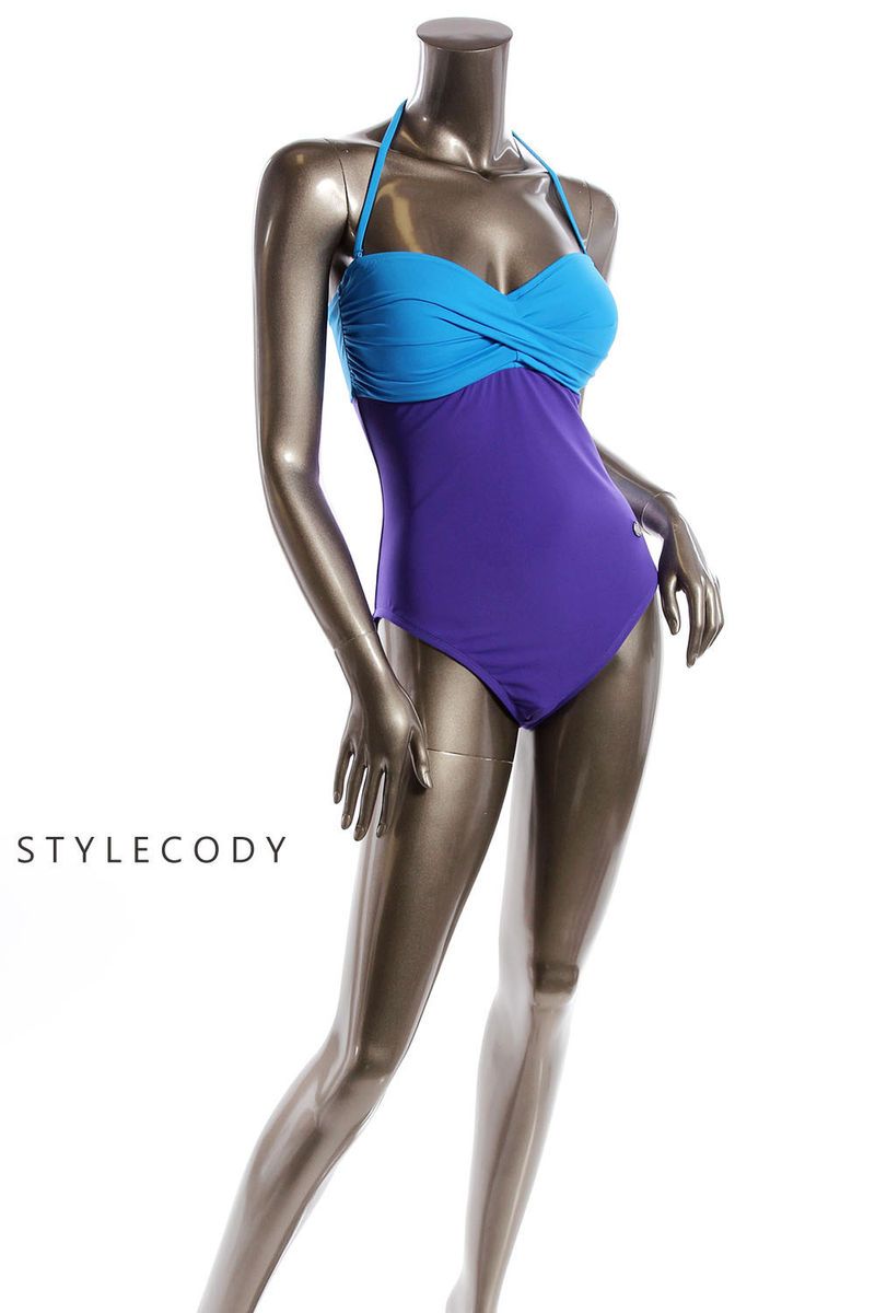 BLEU ROD BEATTIE New SWIMSUIT Womens Colorblock One Piece Blue Purple 