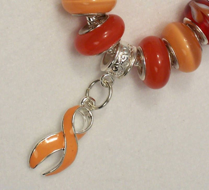 9653 Peach Awareness Ribbon Charm 925 Beaded Bracelet WOW