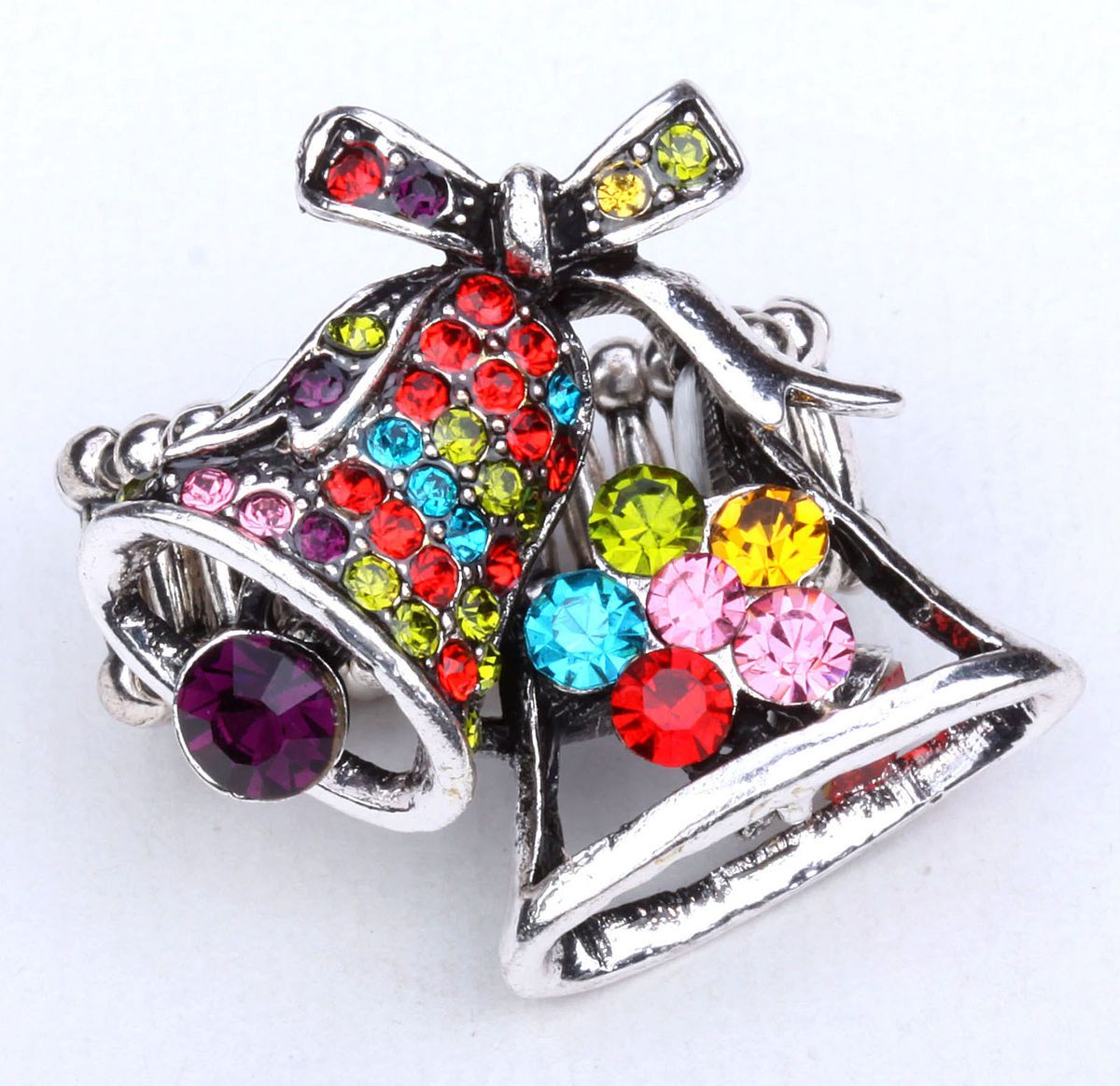 Multi Color Crystal Christmas Bell Stretchy Ring Jewelry