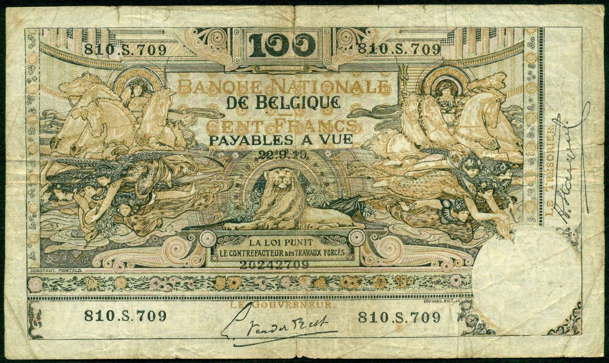 Belgium Banknote 100 Francs 22 09 1919