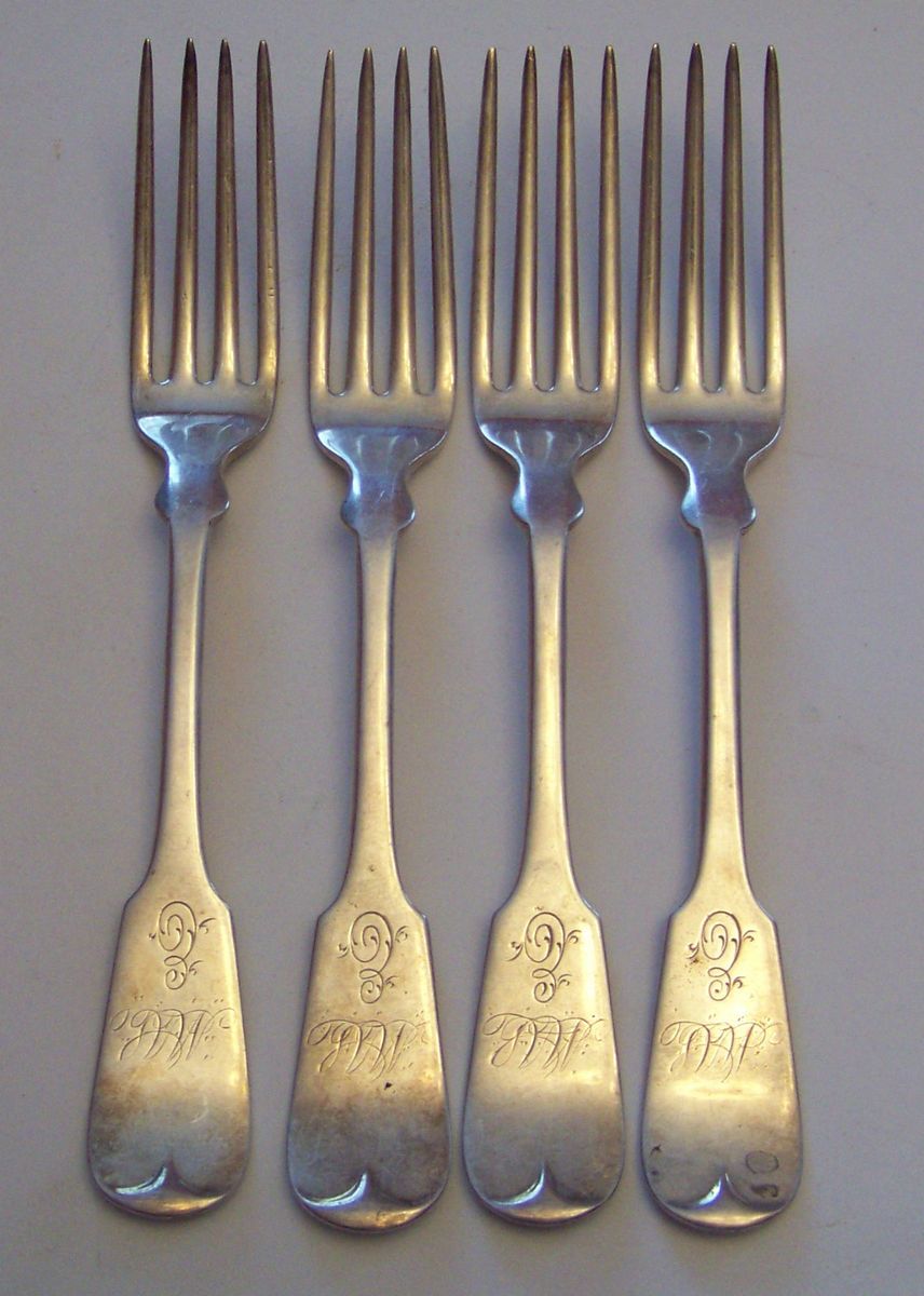 Set 4 Vintage Antique Bechtel Eno Fiddle Handle Forks Monogramed