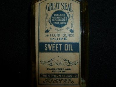 Vintage Pure Sweet Oil Medicine Bottles Styron Beggs Co N46