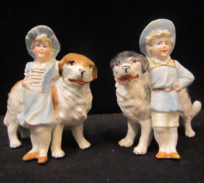   Bisque Piano Baby porcelain Figurine Germany Dog Antique Saint Bernard
