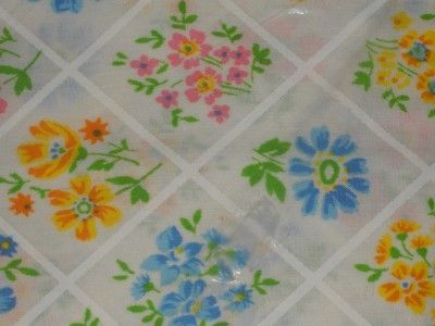 Vintage Bibb Twin Flat Sheet Floral Trellis White with Blue Pink 