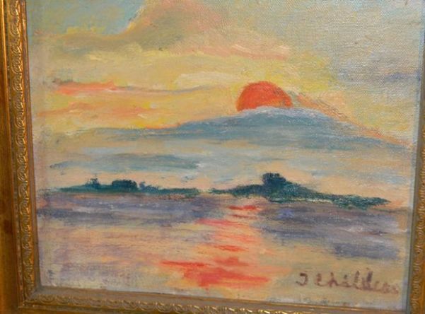 Vintage Oil Painting Thelma Childers 1902 2004 Florida Keys Sunset 