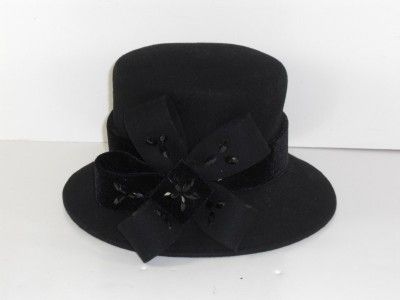 betmar black rhinestone flower wool bucket dress hat