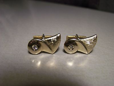 Vintage Cufflinks Midcentury Modern Rhinestone Goldtone Pat Pend 1950s 