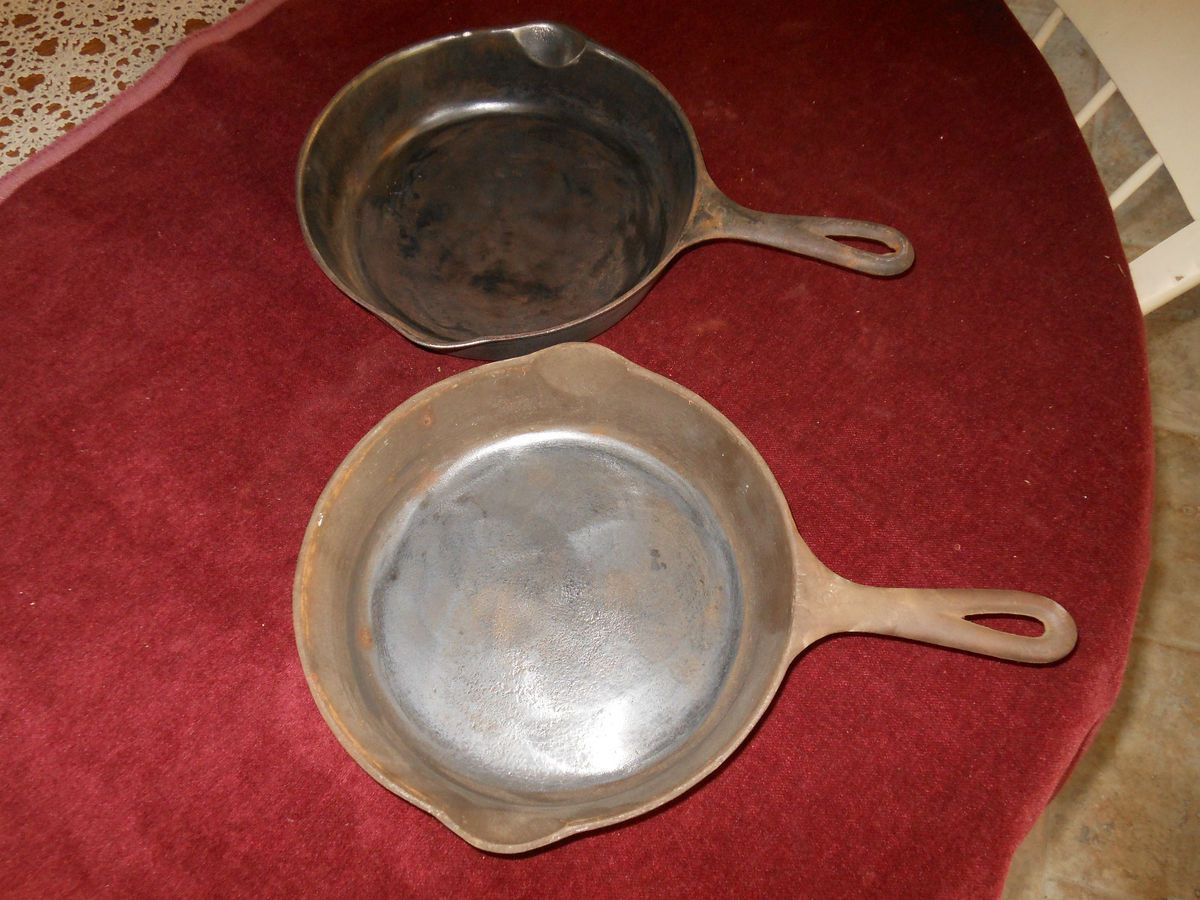 Wagner Sidney 0 1056 F 6 Cast Iron Skillets Pans 9 in Dia Sits Flat 