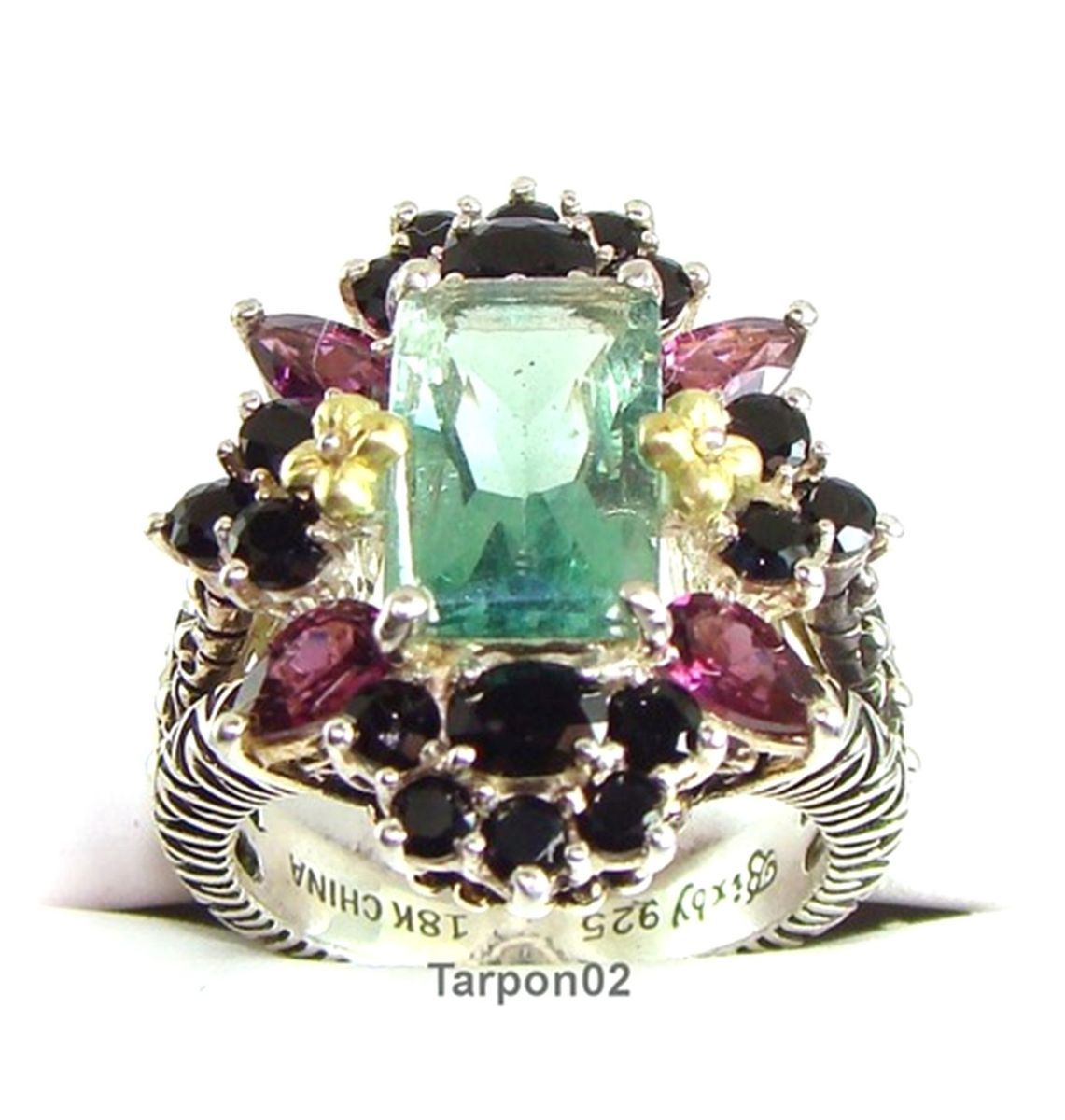 Barbara Bixby 18K 3 40ct Garnet Florite Onyx  Ring 6