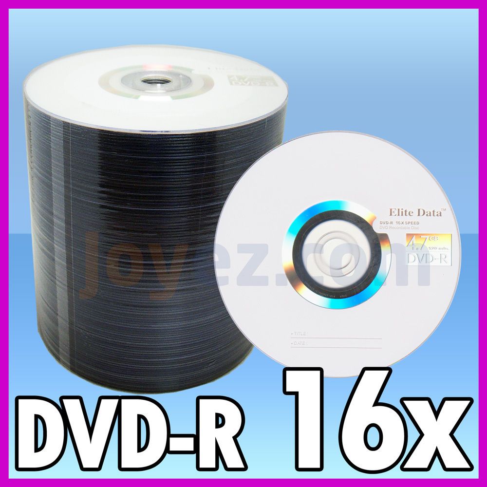 100 Elite Data 16X Blank DVD R DVDR Disc Media 4 7GB 120min for Video 