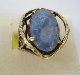 Vtg 14k Brutalist Australian Black Opal Ring Sz 6 5 8 5g