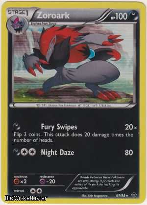   Zoroark Parallel Reverse Foil Pokemon Card Black White Emerging