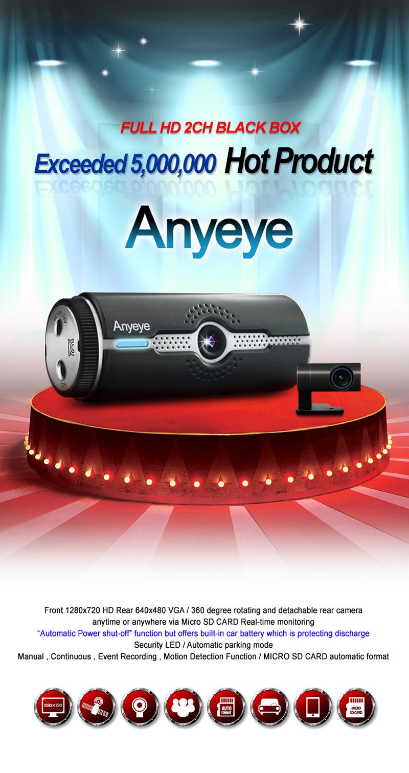   ] ANYEYE 2CH 1280x720 1.5MP Full HD Dvr Car Black Box   MicroSD 16GB