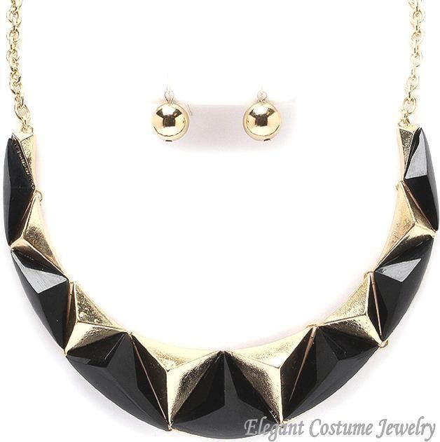 Black Textured Gold Necklace Set Chunky Elegant Costume Jewelry